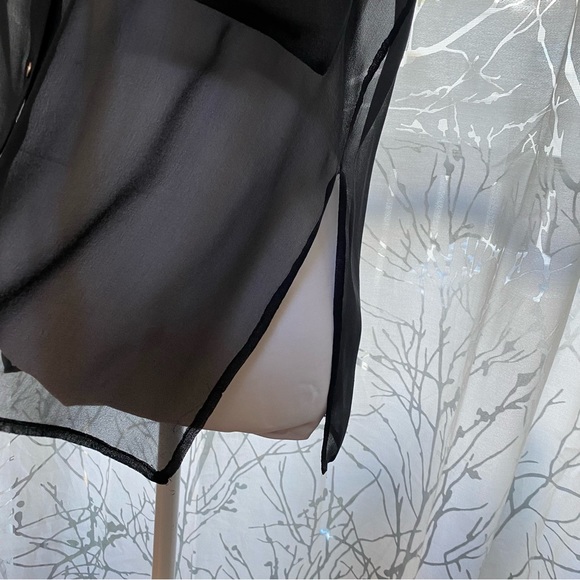 OPENING CEREMONY SHEER BLACK FRONT BACK BUTTON UP COLLARED SHORT SLEEVE TOP - Picture 5 of 11